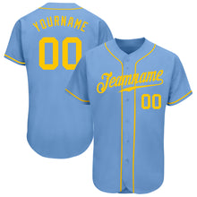 Load image into Gallery viewer, Custom Light Blue Gold Authentic Baseball Jersey
