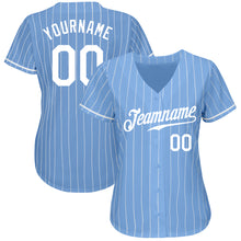 Load image into Gallery viewer, Custom Light Blue White Pinstripe White Authentic Baseball Jersey
