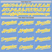 Load image into Gallery viewer, Custom Light Blue Gold Pinstripe Gold-White Authentic Baseball Jersey
