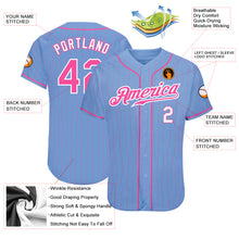 Load image into Gallery viewer, Custom Light Blue Pink Pinstripe Pink-White Authentic Baseball Jersey
