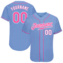 Load image into Gallery viewer, Custom Light Blue Pink Pinstripe Pink-White Authentic Baseball Jersey
