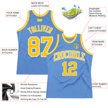 Load image into Gallery viewer, Custom Light Blue Gold-White Authentic Throwback Basketball Jersey
