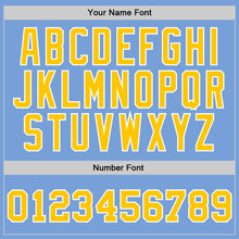 Load image into Gallery viewer, Custom Light Blue Gold-White Authentic Throwback Basketball Jersey
