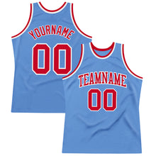 Load image into Gallery viewer, Custom Light Blue Red-White Authentic Throwback Basketball Jersey

