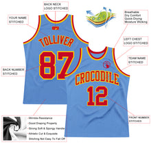 Load image into Gallery viewer, Custom Light Blue Red-Gold Authentic Throwback Basketball Jersey
