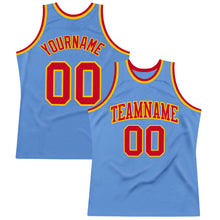 Load image into Gallery viewer, Custom Light Blue Red-Gold Authentic Throwback Basketball Jersey
