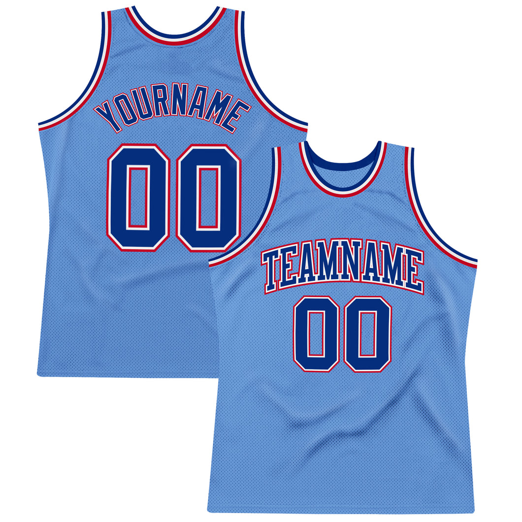 Custom Light Blue Royal-Red Authentic Throwback Basketball Jersey
