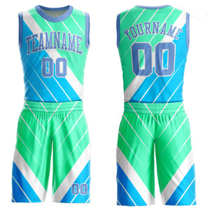 Custom Light Blue Light Blue-Green Round Neck Sublimation Basketball Suit Jersey