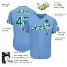 Load image into Gallery viewer, Custom Light Blue Kelly Green-White Authentic Baseball Jersey
