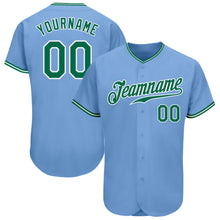 Load image into Gallery viewer, Custom Light Blue Kelly Green-White Authentic Baseball Jersey
