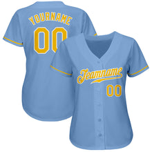 Load image into Gallery viewer, Custom Light Blue Gold-White Authentic Baseball Jersey
