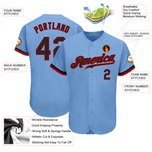 Load image into Gallery viewer, Custom Light Blue Black-Red Authentic Baseball Jersey
