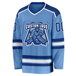 Custom Light Blue Royal-White Hockey Jersey