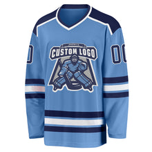 Load image into Gallery viewer, Custom Light Blue Navy-White Hockey Jersey
