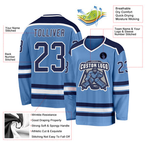 Custom Light Blue Navy-White Hockey Jersey