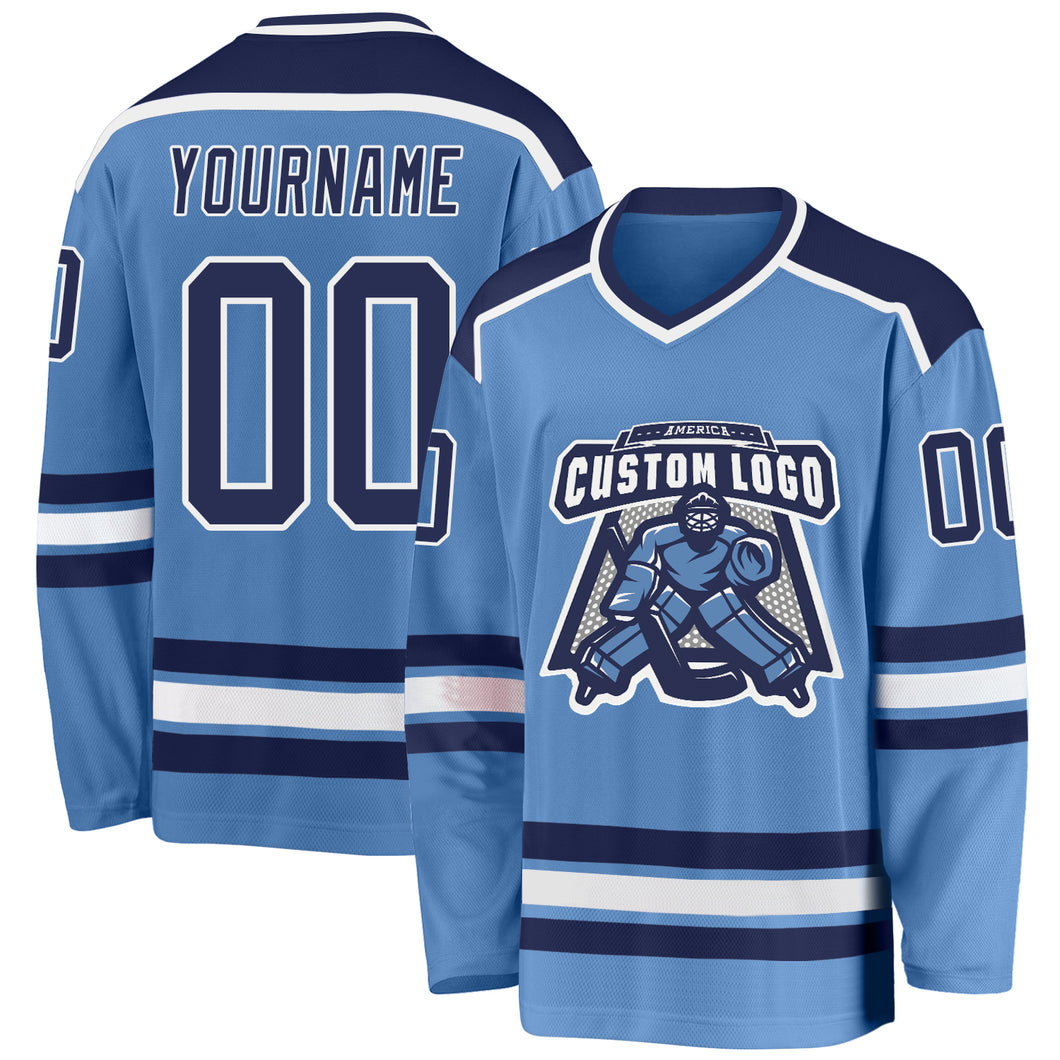 Custom Light Blue Navy-White Hockey Jersey