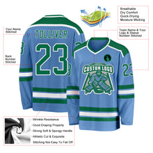 Load image into Gallery viewer, Custom Light Blue Kelly Green-White Hockey Jersey
