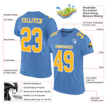 Load image into Gallery viewer, Custom Light Blue Gold-White Mesh Authentic Football Jersey
