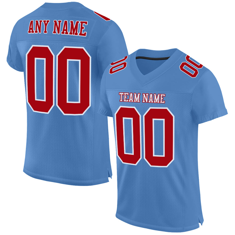 Custom Light Blue Red-White Mesh Authentic Football Jersey