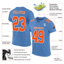 Load image into Gallery viewer, Custom Light Blue Orange-White Mesh Authentic Football Jersey
