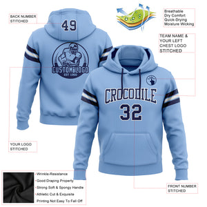 Custom Stitched Light Blue Navy-White Football Pullover Sweatshirt Hoodie