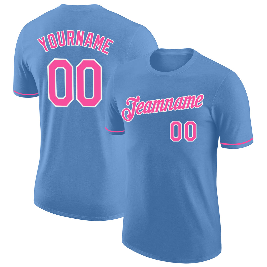 Custom Light Blue Pink-White Performance T-Shirt