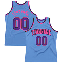 Load image into Gallery viewer, Custom Light Blue Purple Black-Pink Authentic Throwback Basketball Jersey
