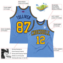Load image into Gallery viewer, Custom Light Blue Gold-Navy Authentic Throwback Basketball Jersey
