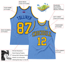 Load image into Gallery viewer, Custom Light Blue Gold-Royal Authentic Throwback Basketball Jersey
