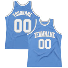 Load image into Gallery viewer, Custom Light Blue White-Gray Authentic Throwback Basketball Jersey
