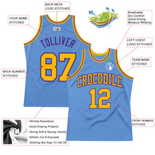 Load image into Gallery viewer, Custom Light Blue Gold-Purple Authentic Throwback Basketball Jersey
