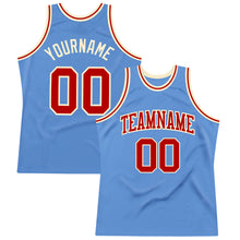 Load image into Gallery viewer, Custom Light Blue Red-Cream Authentic Throwback Basketball Jersey
