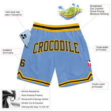 Load image into Gallery viewer, Custom Light Blue Black-Gold Authentic Throwback Basketball Shorts
