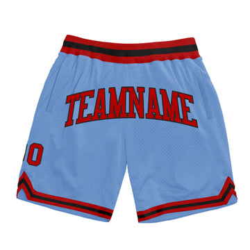 Custom Light Blue Red-Black Authentic Throwback Basketball Shorts