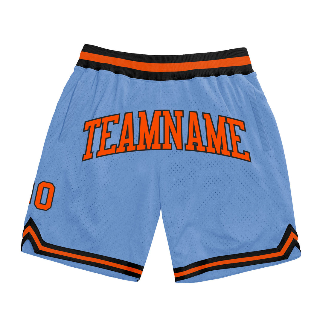 Custom Light Blue Orange-Black Authentic Throwback Basketball Shorts