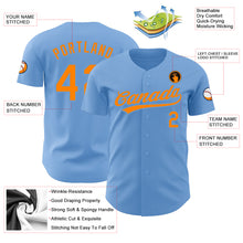Load image into Gallery viewer, Custom Light Blue Bay Orange Authentic Baseball Jersey
