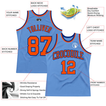 Custom Light Blue Orange-Royal Authentic Throwback Basketball Jersey