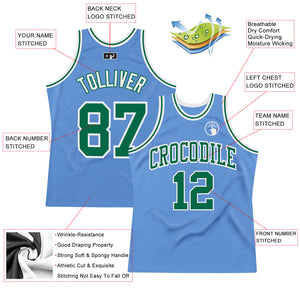 Custom Light Blue Kelly Green-White Authentic Throwback Basketball Jersey