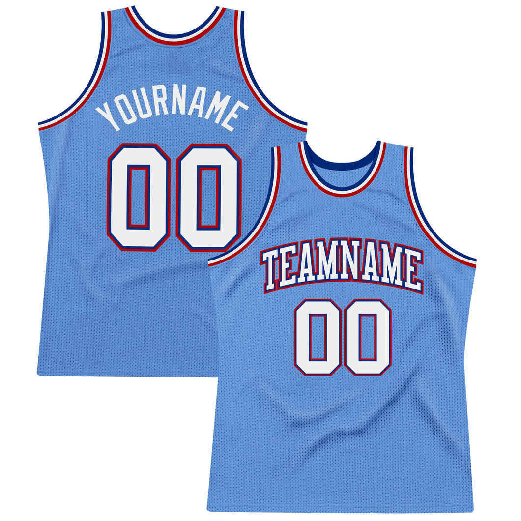 Custom Light Blue White Royal-Red Authentic Throwback Basketball Jersey