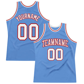 Custom Light Blue White-Red Authentic Throwback Basketball Jersey