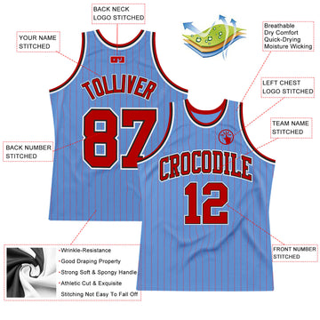 Custom Light Blue Red Pinstripe Red-Black Authentic Basketball Jersey