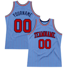 Load image into Gallery viewer, Custom Light Blue Red Pinstripe Red-Navy Authentic Basketball Jersey

