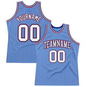Custom Light Blue Red Pinstripe White-Royal Authentic Basketball Jersey