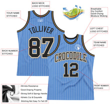 Load image into Gallery viewer, Custom Light Blue White Pinstripe Black-Old Gold Authentic Basketball Jersey
