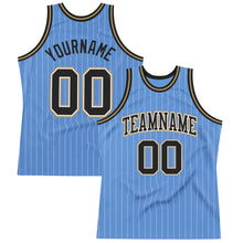 Load image into Gallery viewer, Custom Light Blue White Pinstripe Black-Old Gold Authentic Basketball Jersey

