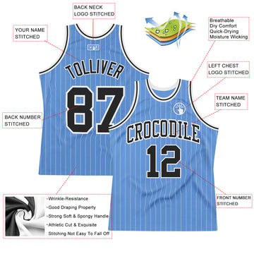 Custom Light Blue White Pinstripe Black Authentic Basketball Jersey