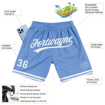 Custom Light Blue White Authentic Throwback Basketball Shorts