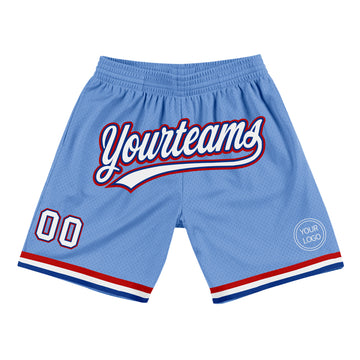 Custom Light Blue White Royal-Red Authentic Throwback Basketball Shorts