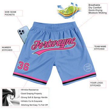 Custom Light Blue Pink-Black Authentic Throwback Basketball Shorts