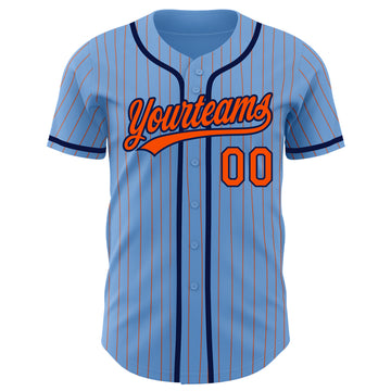 Custom Light Blue Orange Pinstripe Navy Authentic Baseball Jersey